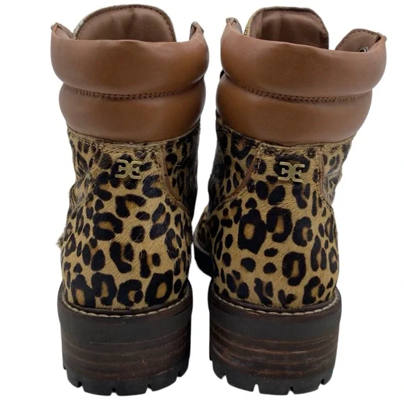 Sam Edelman Womens Shoes Tamia Combat Boots 7 Calf Hair Leather Leopard Lace Up - Picture 9 of 13